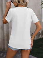 Decorative Button Round Neck Short Sleeve Blouse (8)