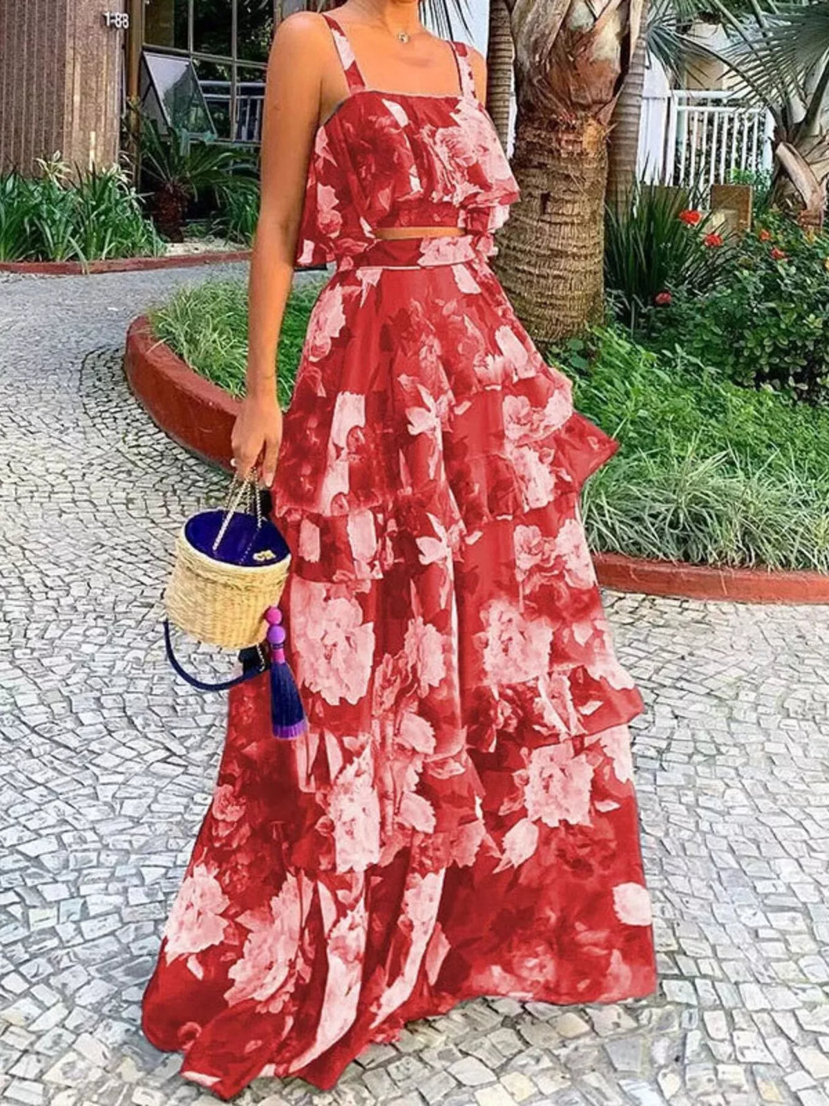Floral Print Ruffle Cami Skirt Two-piece Set (11)