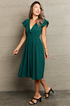 Tied Smocked Waist Flutter Sleeve Dress (3)