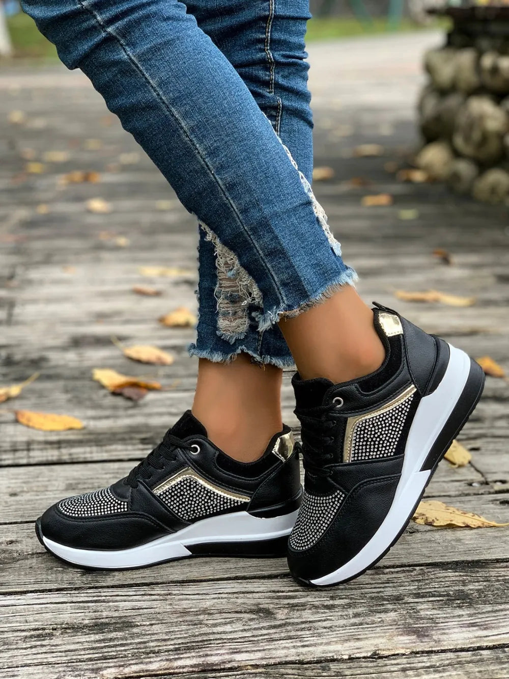 Lace-up Rhinestone Wedge Sneakers (2)