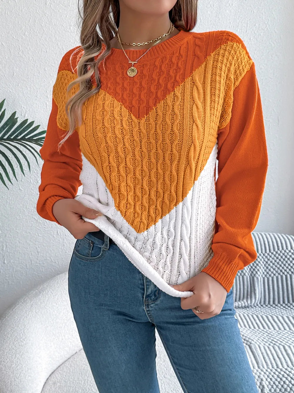 Contrast Round Neck Long Sleeve Sweater (10)