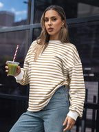 Striped Round Neck Oversized Casual Sweatshirt (22)