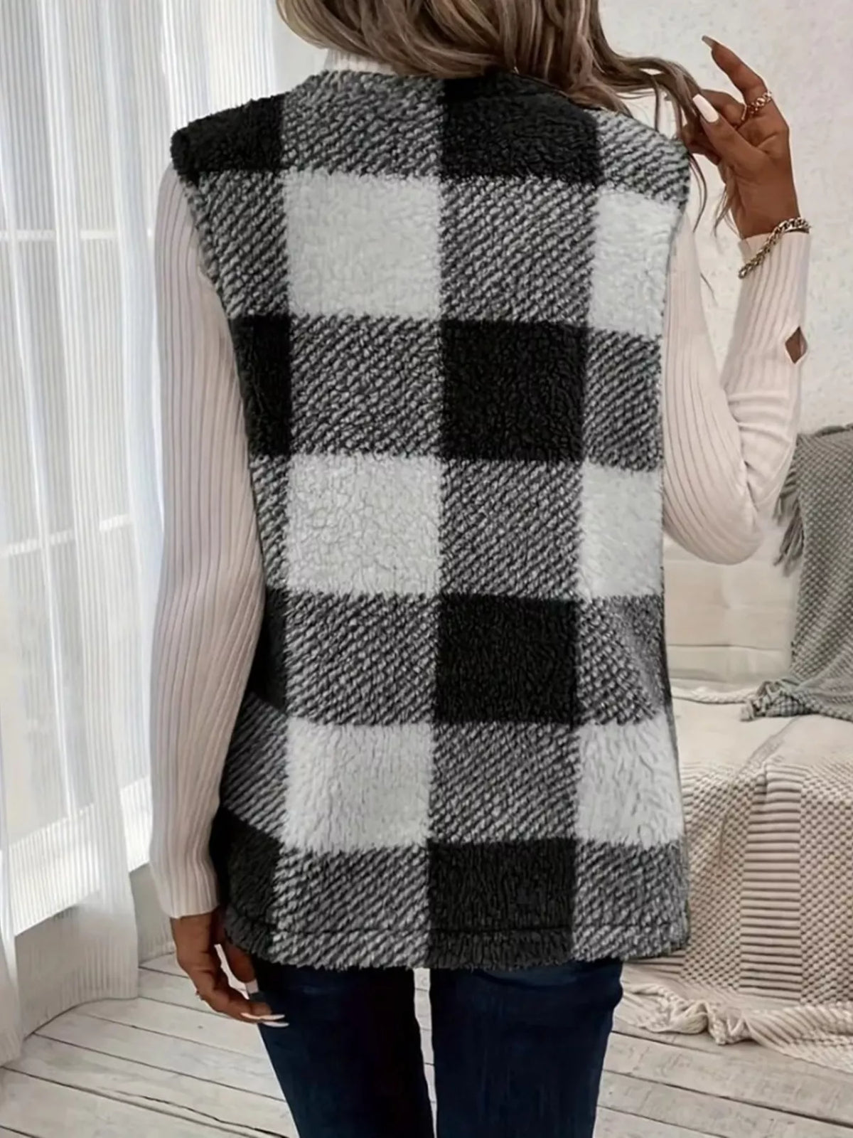 Cozy Plaid Sherpa Vest Coat (13)