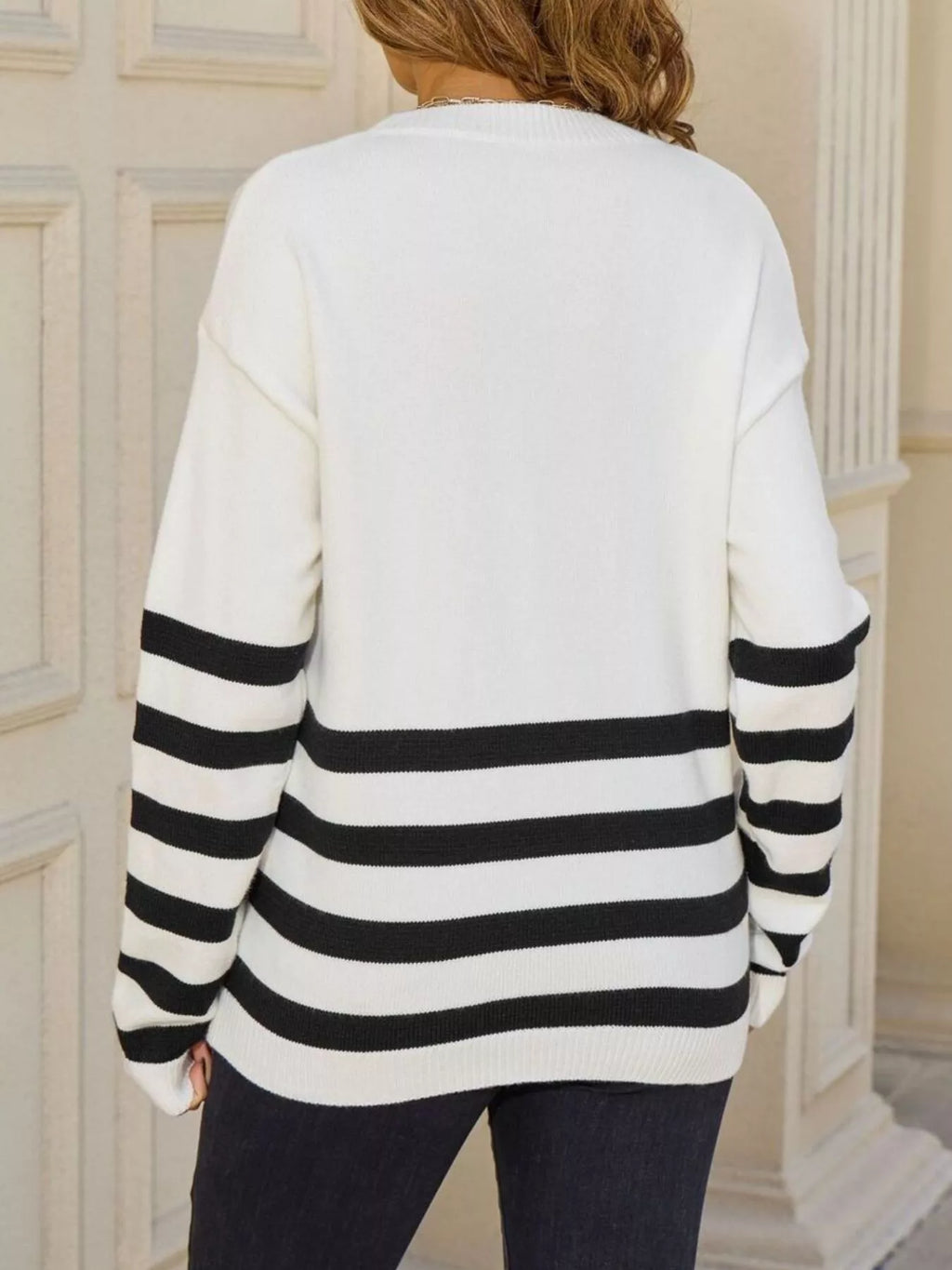 Striped Trim Crew Neck Sweater (6)