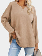Waffle Knit Round Neck Long Sleeve T-shirt (13)