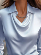 Ruched Long Sleeve Drape Collar Blouse (11)