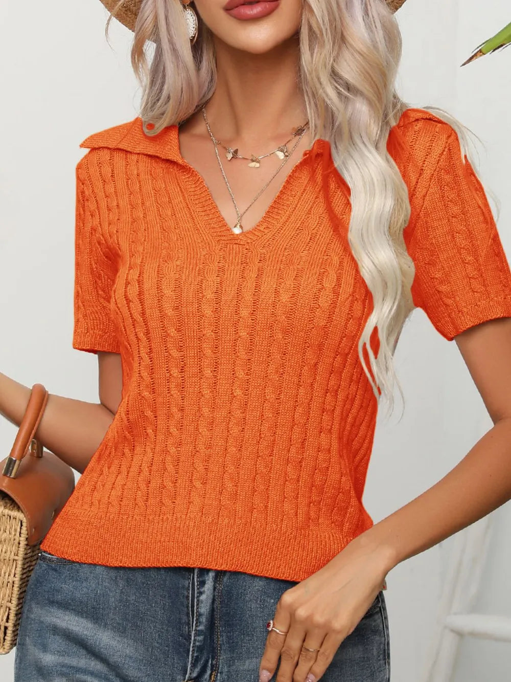 Cable Knit Short Sleeve Top (6)