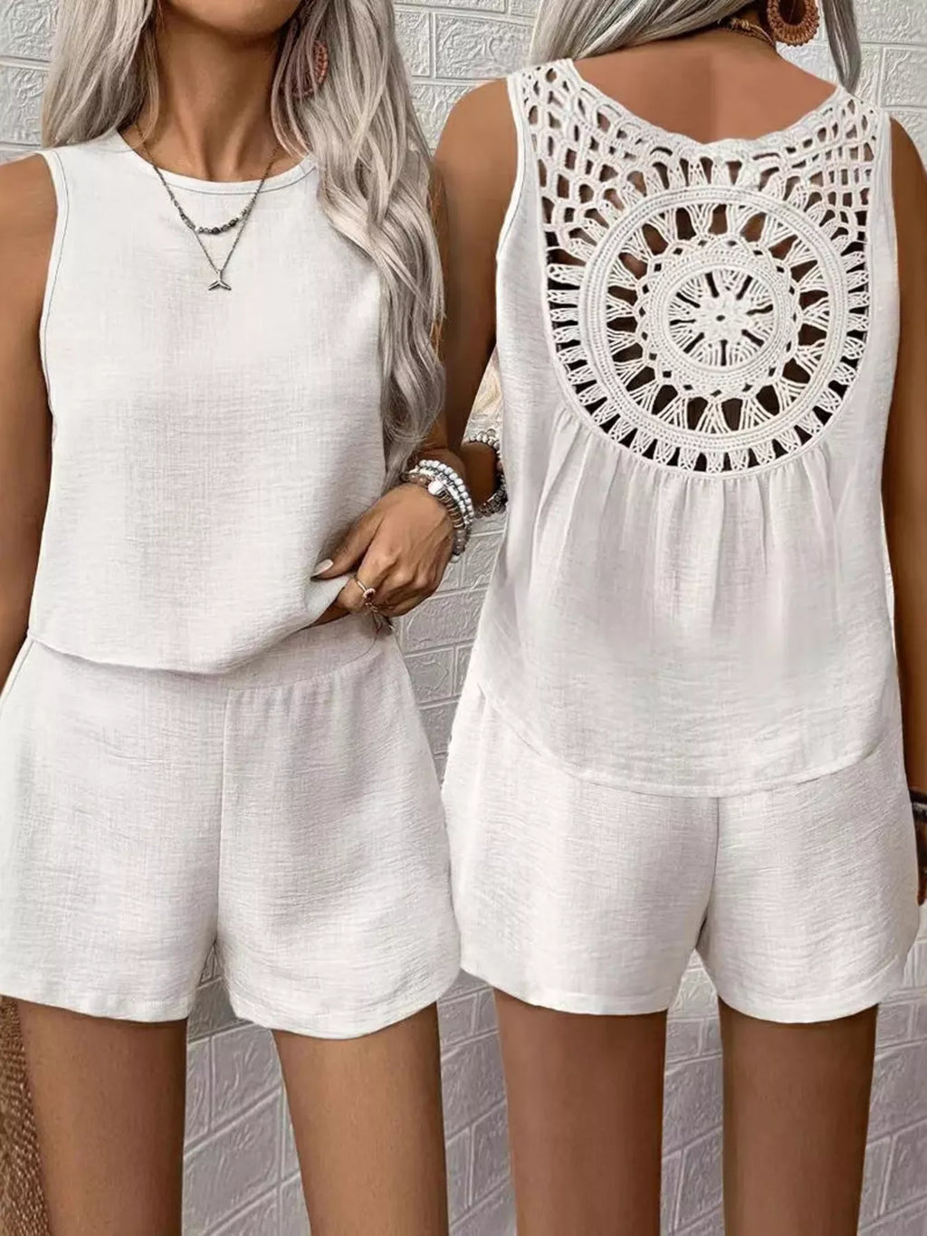 Round Neck Tank Top Shorts Set (2)