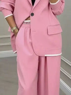 Full Size One Button Blazer Wide-leg Pants Set Plus (8)