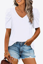 V-neck Puff Sleeve Tee (4)