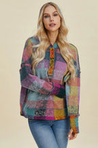 Full Size Plaid Dropped Shoulder Fleece Hoodie Plus (21)