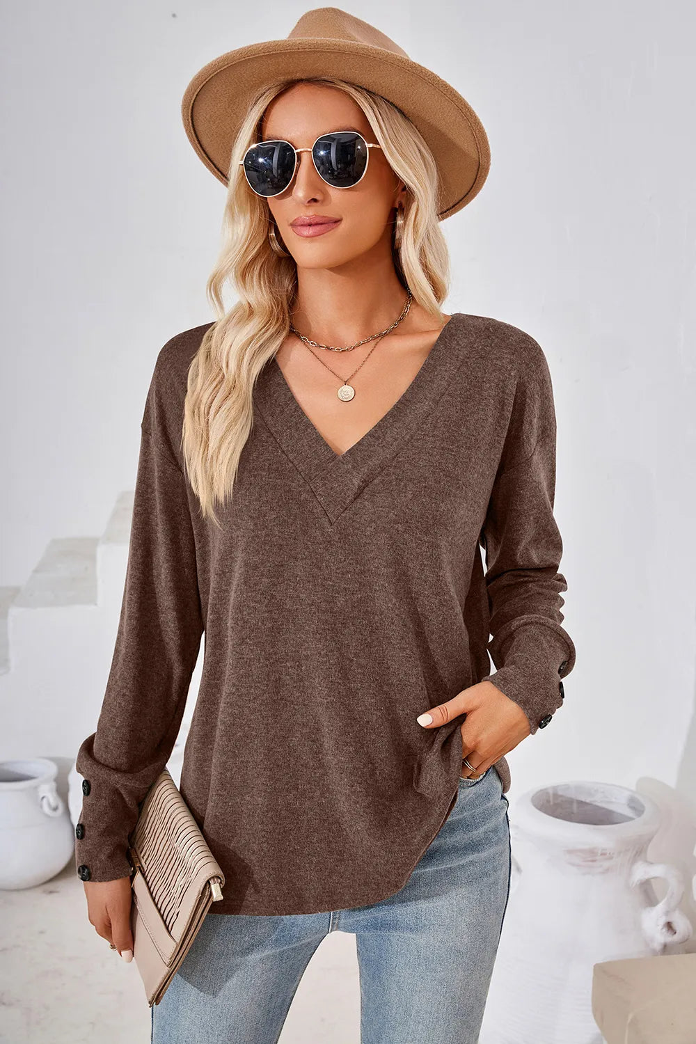 V-neck Dropped Shoulder T-shirt