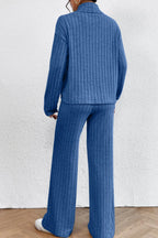 Mock Neck Dropped Shoulder Top Pants Set (25)