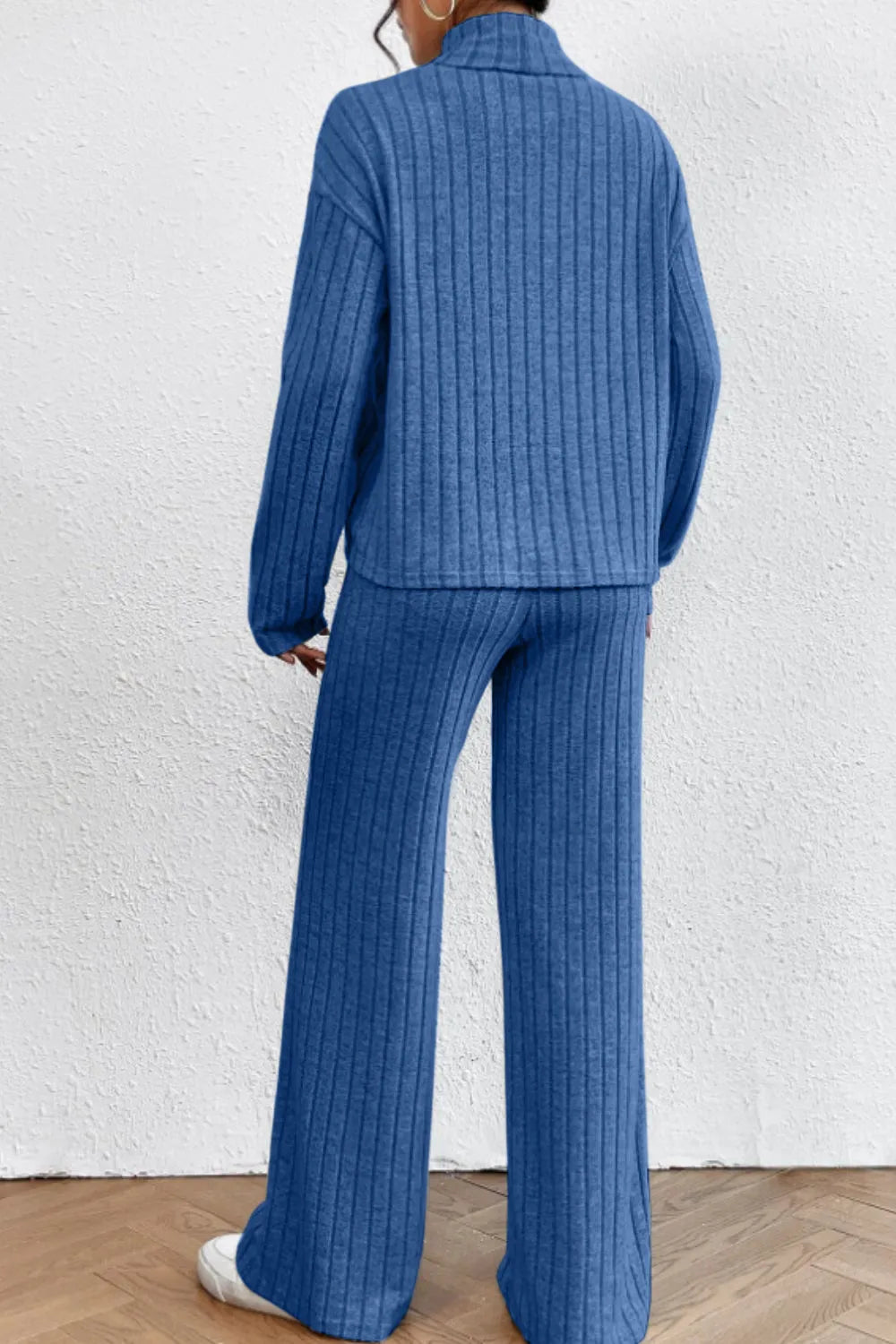 Mock Neck Dropped Shoulder Top Pants Set (25)