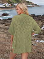 Button Down Eyelet Collared Neck Knit Shirt (14)