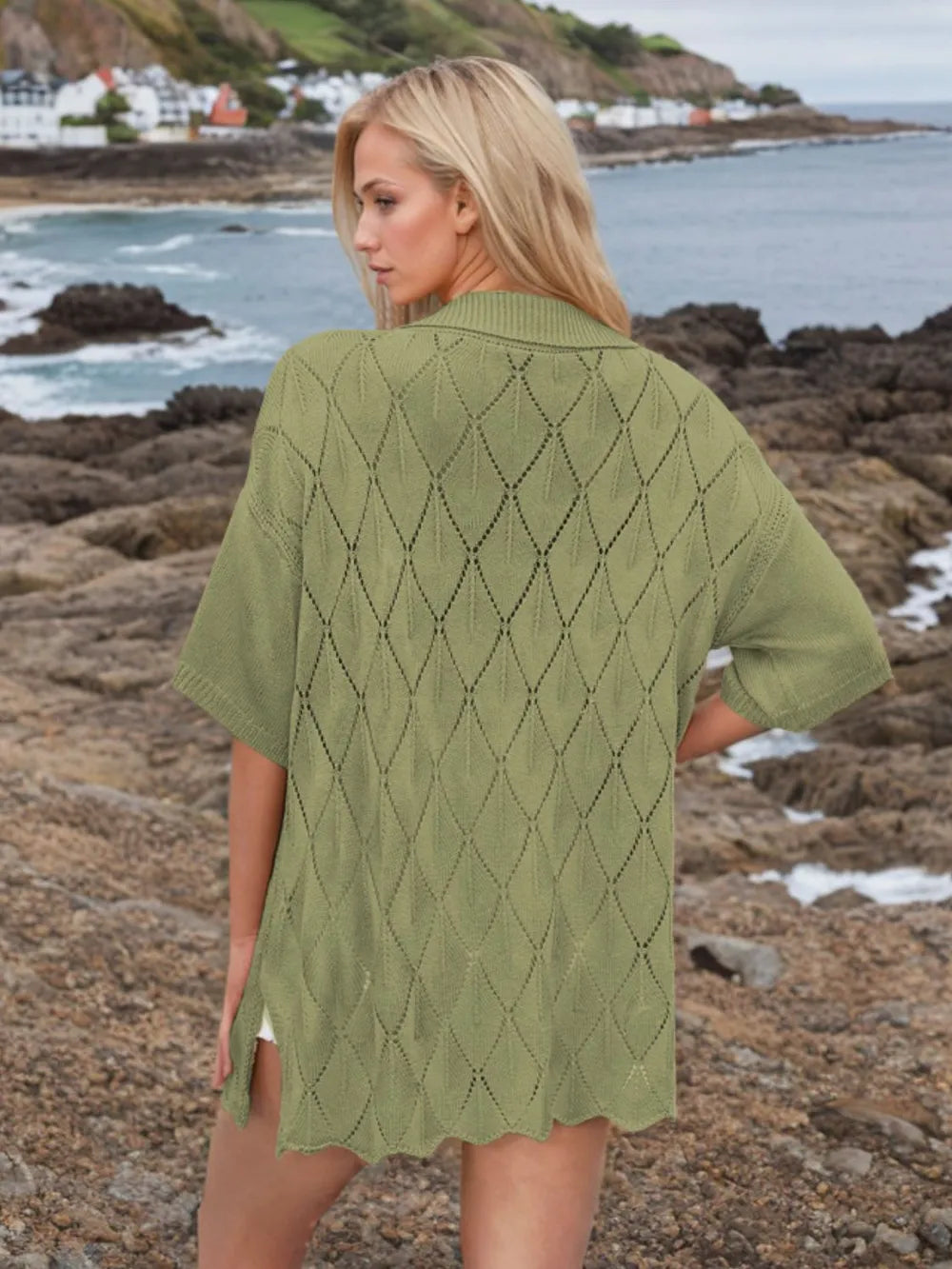 Button Down Eyelet Collared Neck Knit Shirt (14)