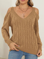 Cable-knit V-neck Long Sleeve Sweater (6)