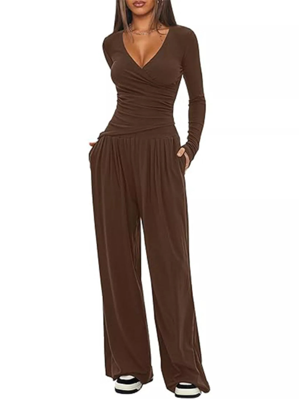 Casual Long Sleeve Top Pants Two-piece Set (2)