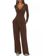 Casual Long Sleeve Top Pants Two-piece Set (2)