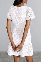 Eyelet Notched Short Sleeve Mini Dress (2)