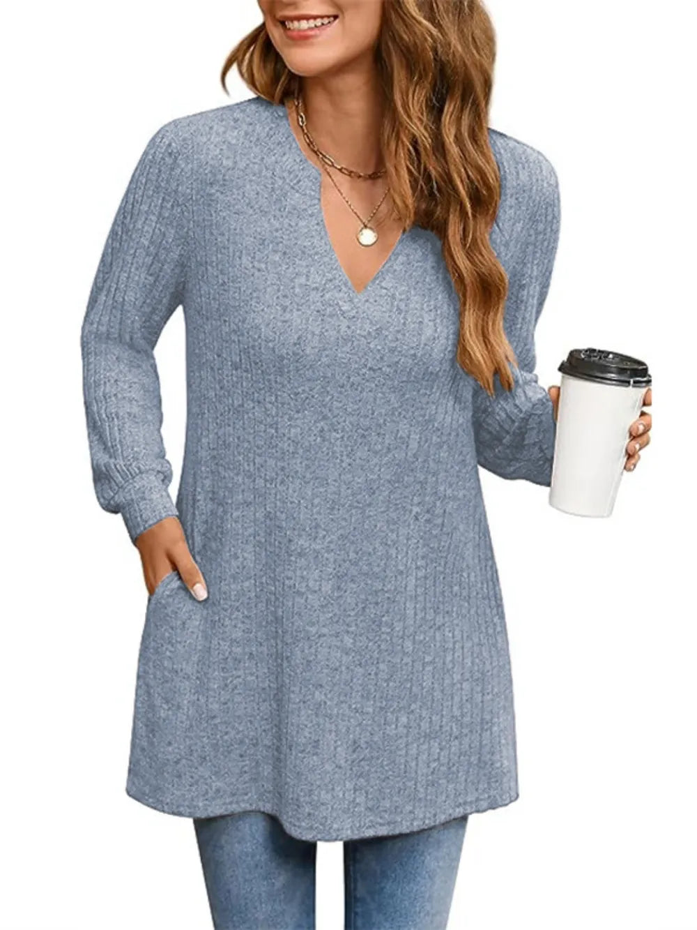 Ribbed Notched Long Sleeve T-shirt (3)