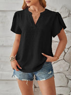 Swiss Dot Notched Petal Sleeve T-shirt (4)