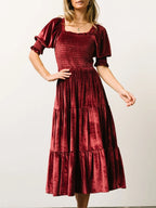 Smocked Half Sleeve Tiered Midi Dress (11)