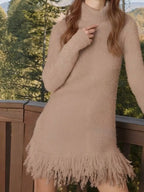 Fringe Turtleneck Long Sleeve Sweater Dress (5)
