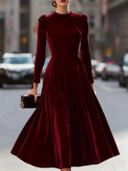 Velvet Long Sleeve A-line Dress (5)