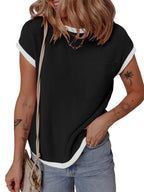 Contrast Trim Round Neck Short Sleeve T-shirt (32)