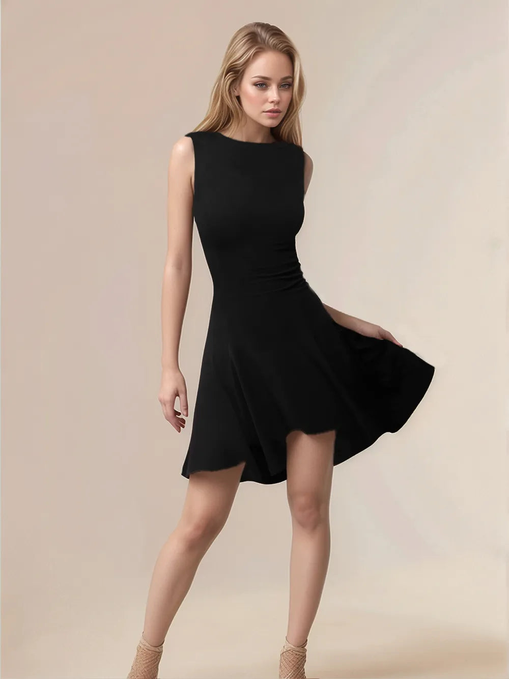 High-low Round Neck Sleeveless Mini Dress (3)