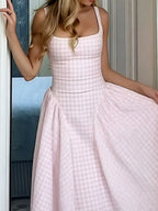 Full Size Plaid Square Neckline Midi Dress Plus (5)