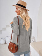 Crochet Contrast V-neck Long Sleeve Slit T-shirt (19)