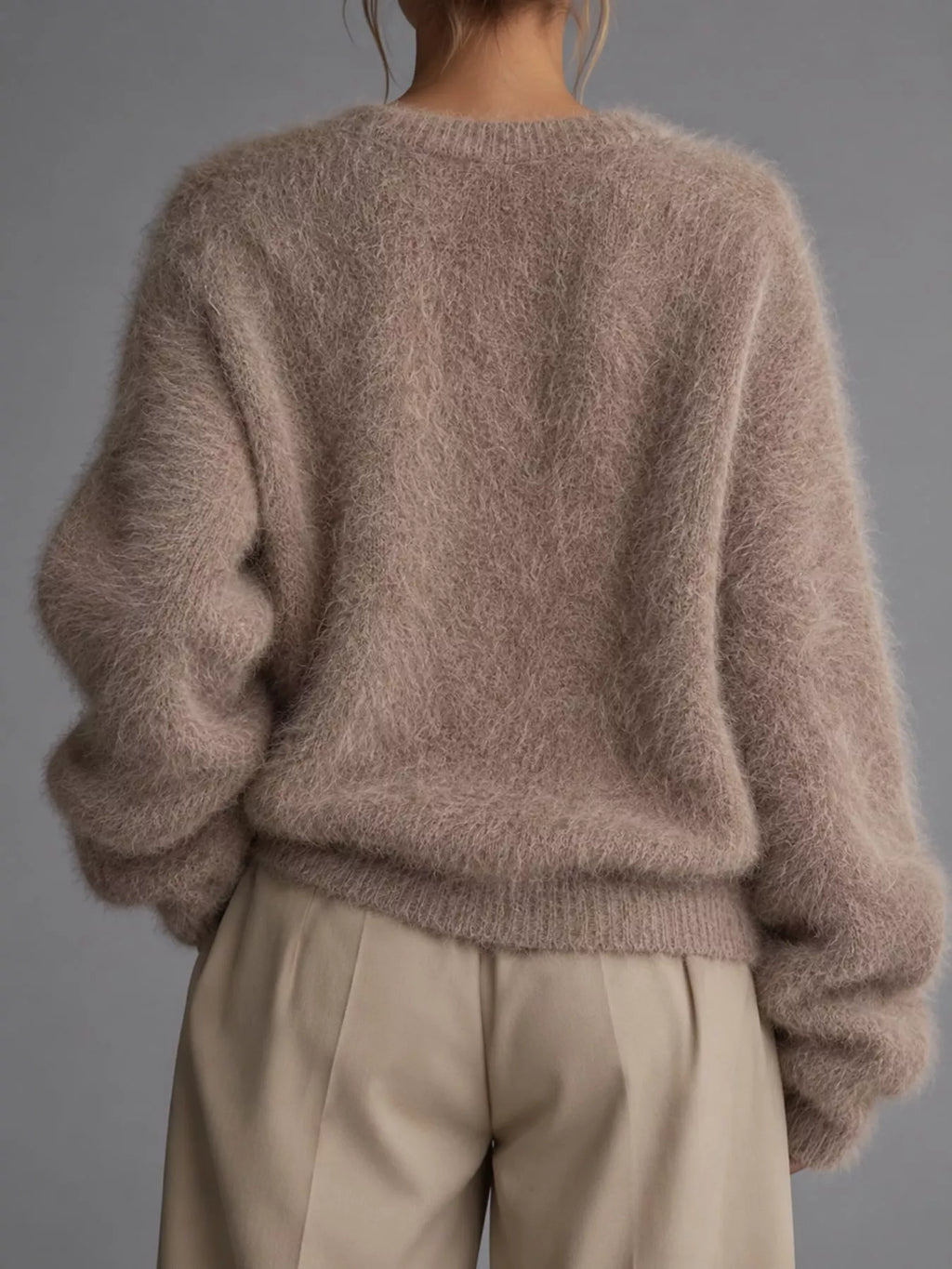 Fuzzy V-neck Button-down Cardigan (16)
