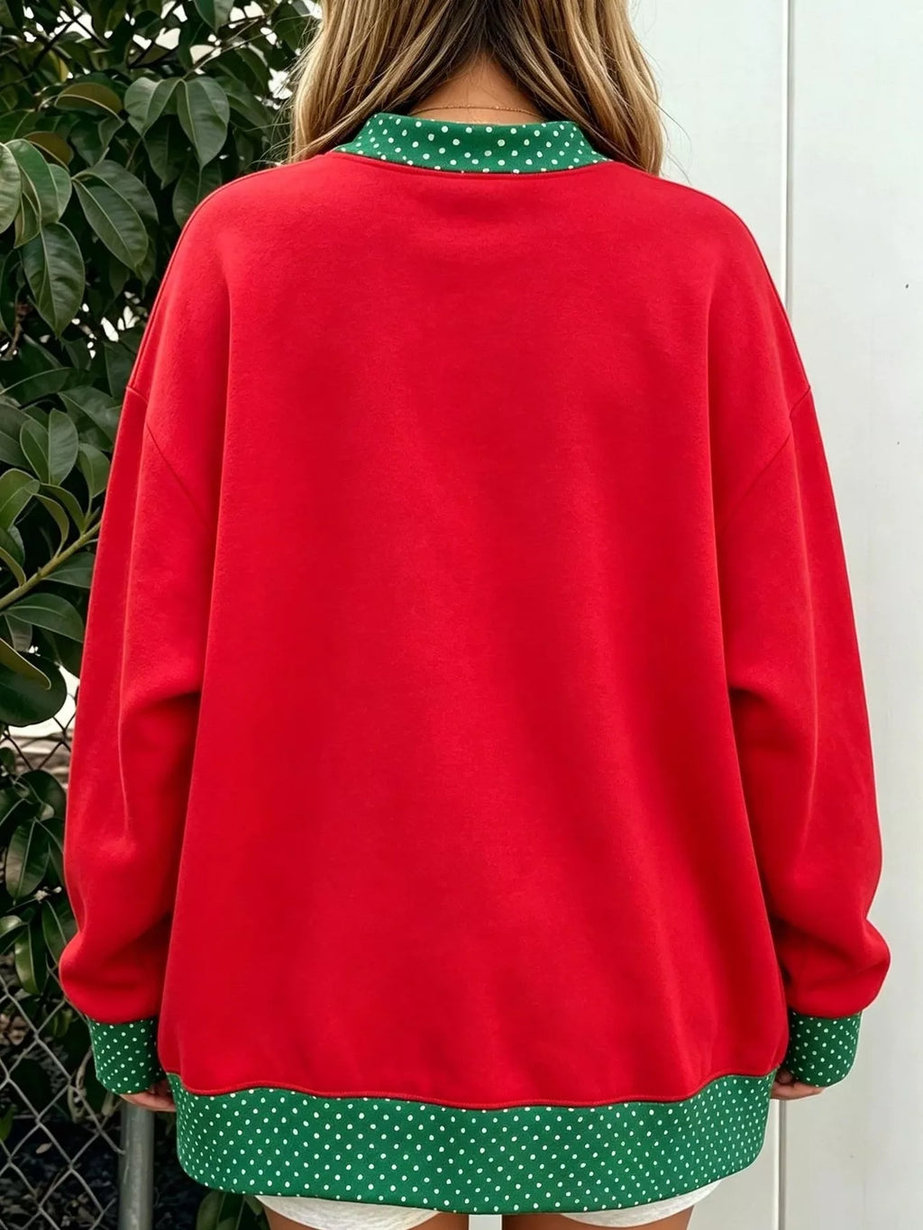 Polka Dot Contrast Trim Dropped Shoulder Sweatshirt (4)