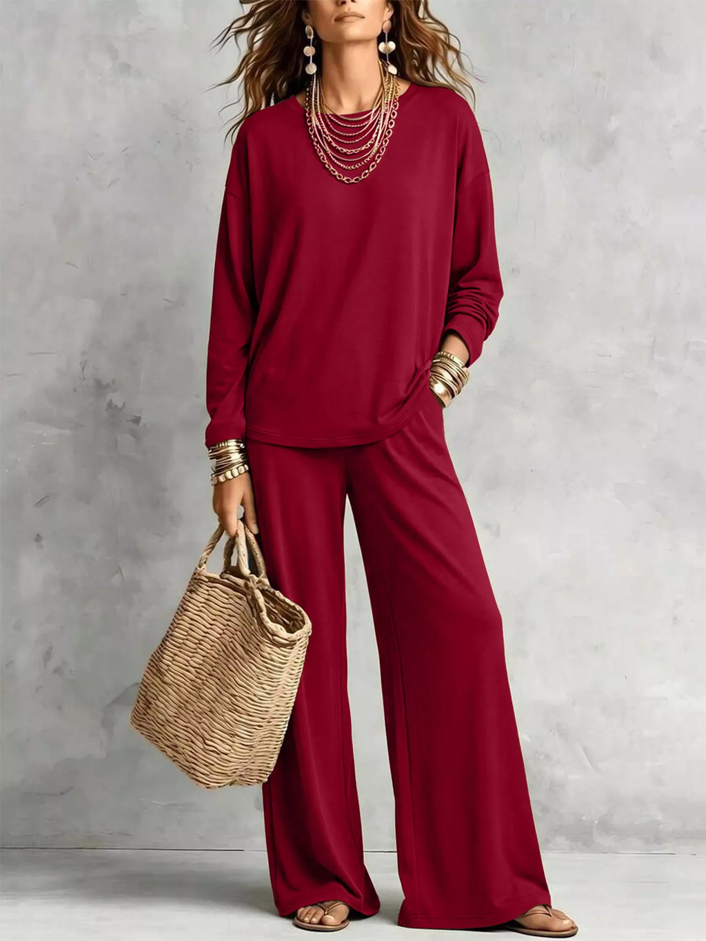 Round Neck T-shirt Wide-leg Pants Set (8)