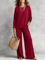 Round Neck T-shirt Wide-leg Pants Set (8)