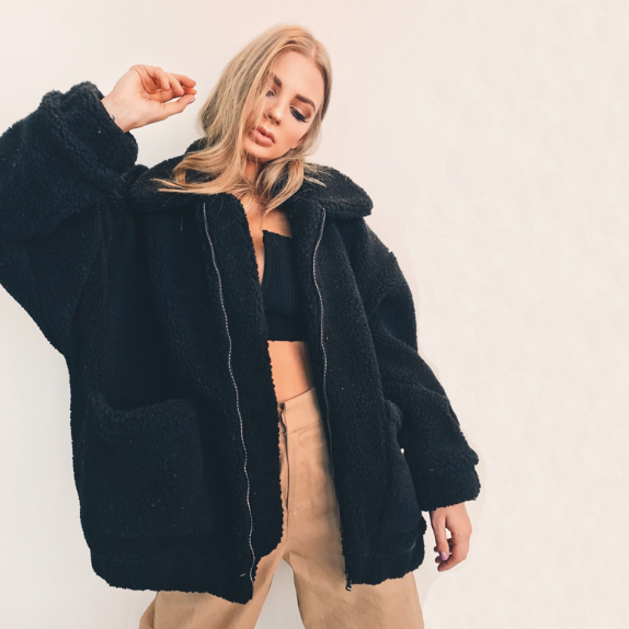 Shearling Coat Jacket Autumn Winter Warm Thick Plush variant CJNSWTJK00059-Black-L|CJNSWTJK00059-Black-XL|CJNSWTJK00059-Black-3XL|CJNSWTJK00059-Black-M|CJNSWTJK00059-Black-S|CJNSWTJK00059-Black-XXL