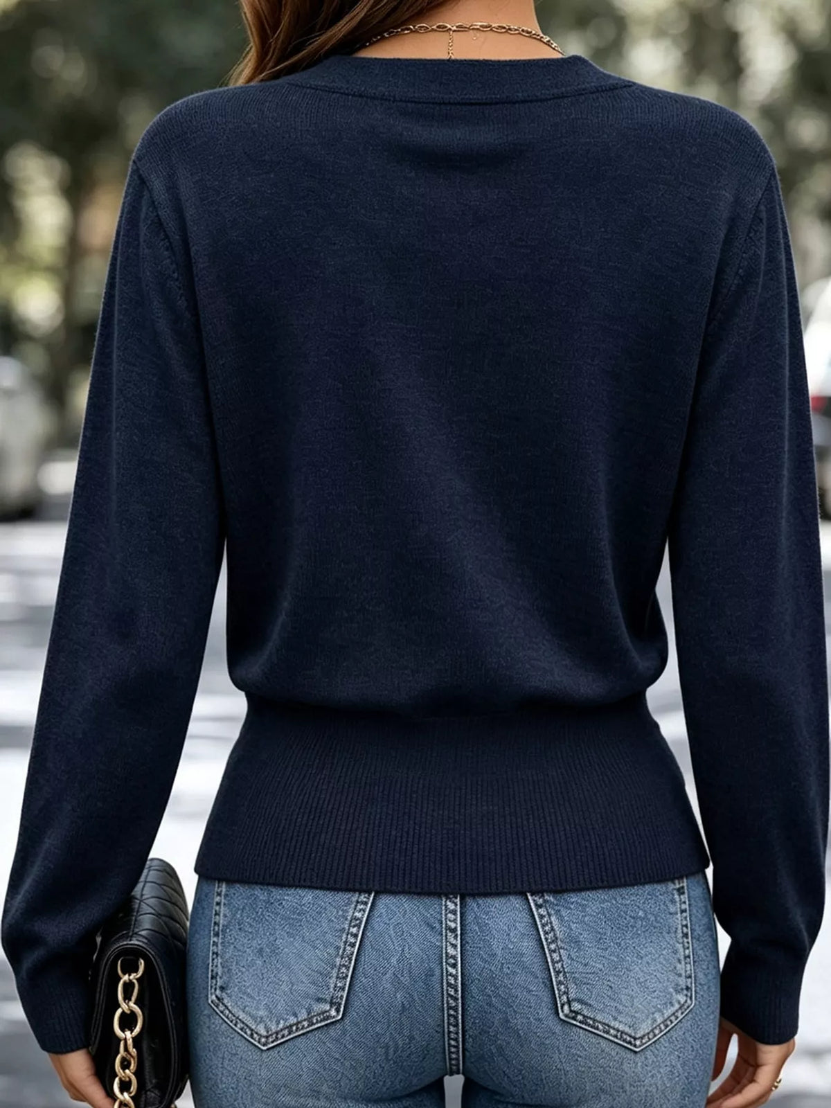 Surplice Elastic Waist Long Sleeve Knit Top (12)