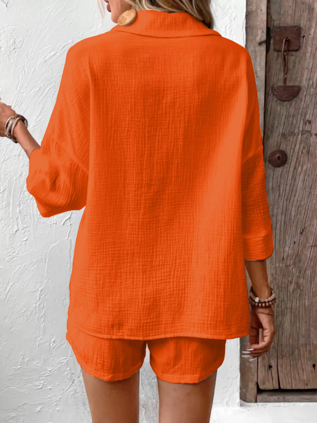 Button Detail Top Shorts Set (21)