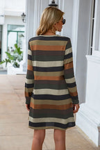 Striped Round Neck Long Sleeve Dress (3)