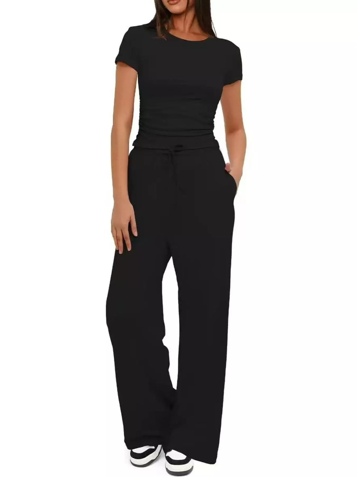 Round Neck Short Sleeve Top Pants Set (6)