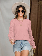 Openwork Round Neck Raglan Sleeve Sweater (19)