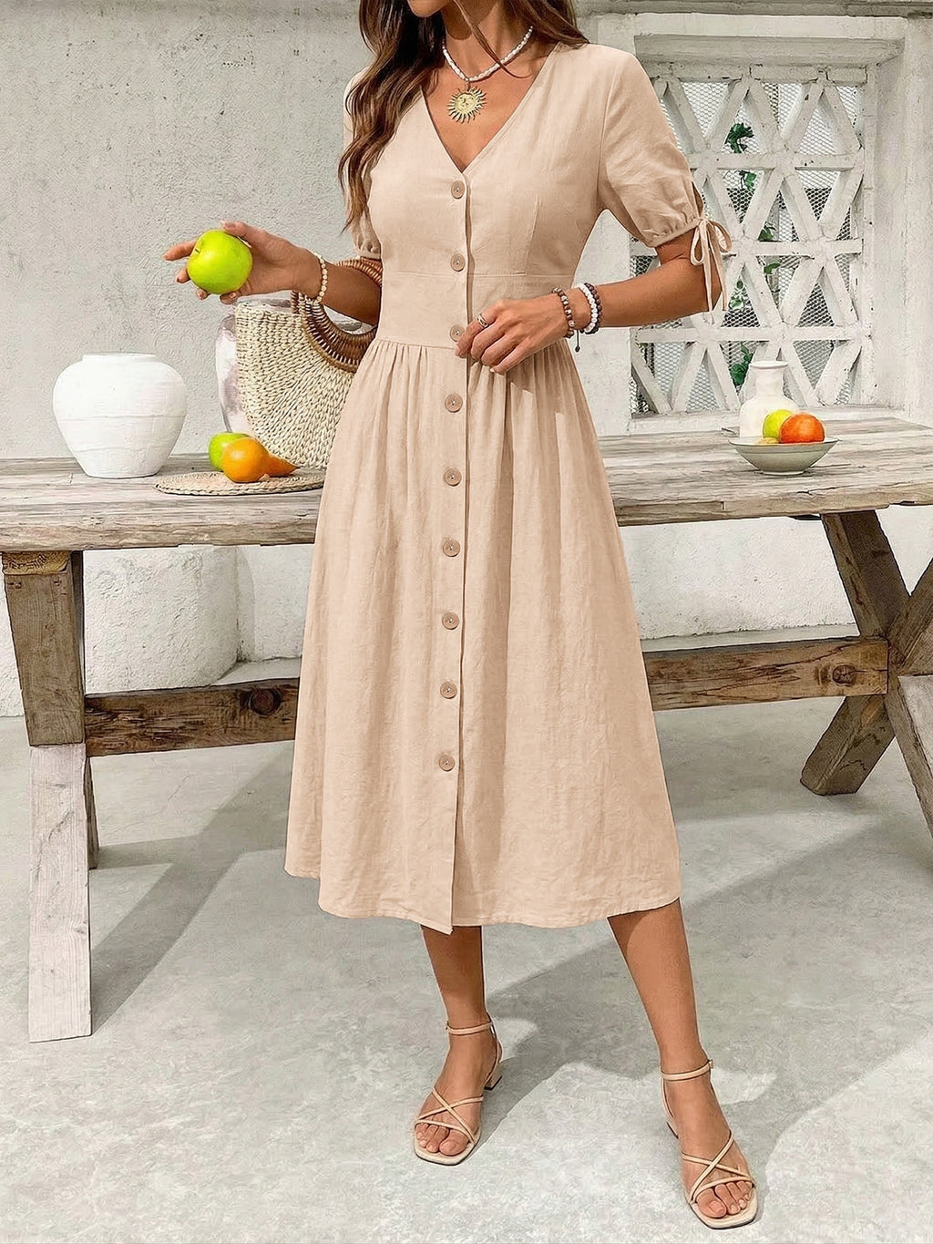 Button-down Short Sleeve Midi Dress (4)