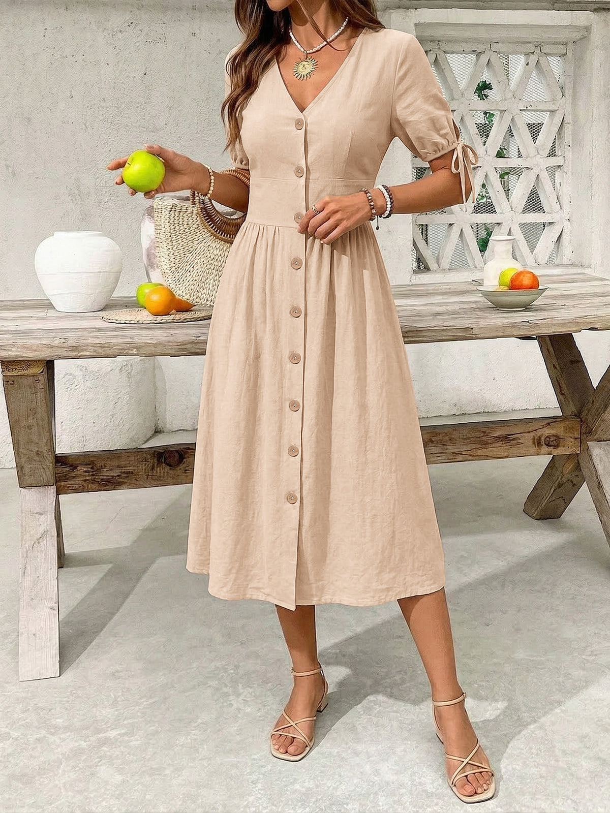 Button-down Short Sleeve Midi Dress (4)