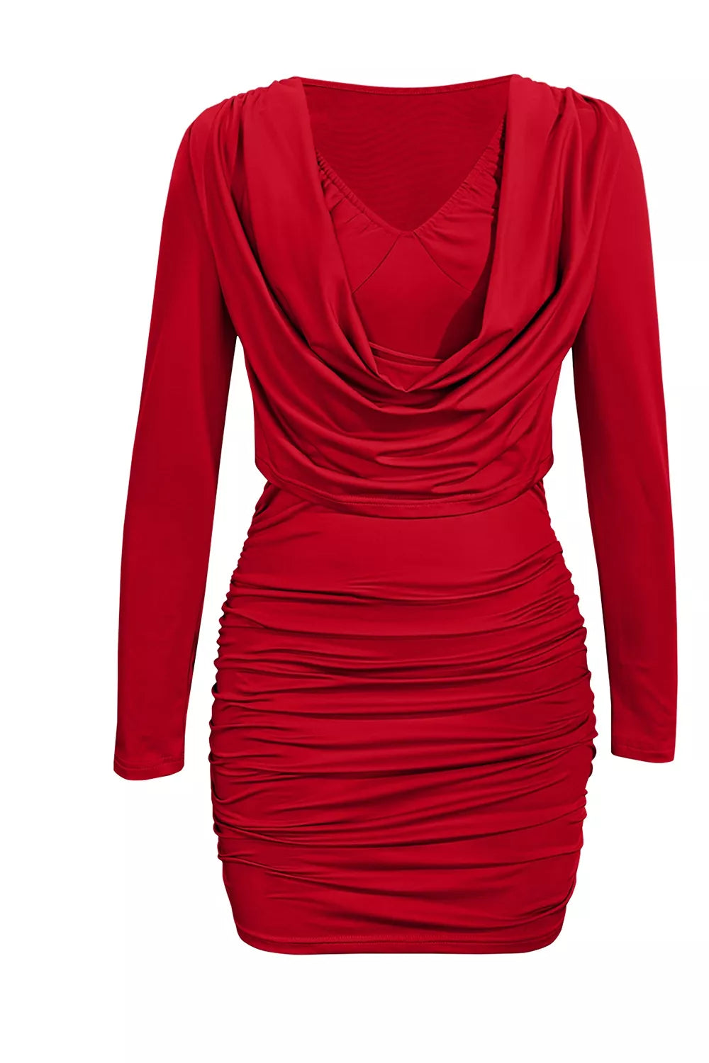 Ruched Cowl Neck Long Sleeve Mini Dress (13)
