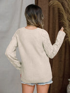 Openwork Round Neck Raglan Sleeve Sweater (5)
