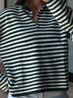 Button Detail Dropped Shoulder Striped Sweater (15)