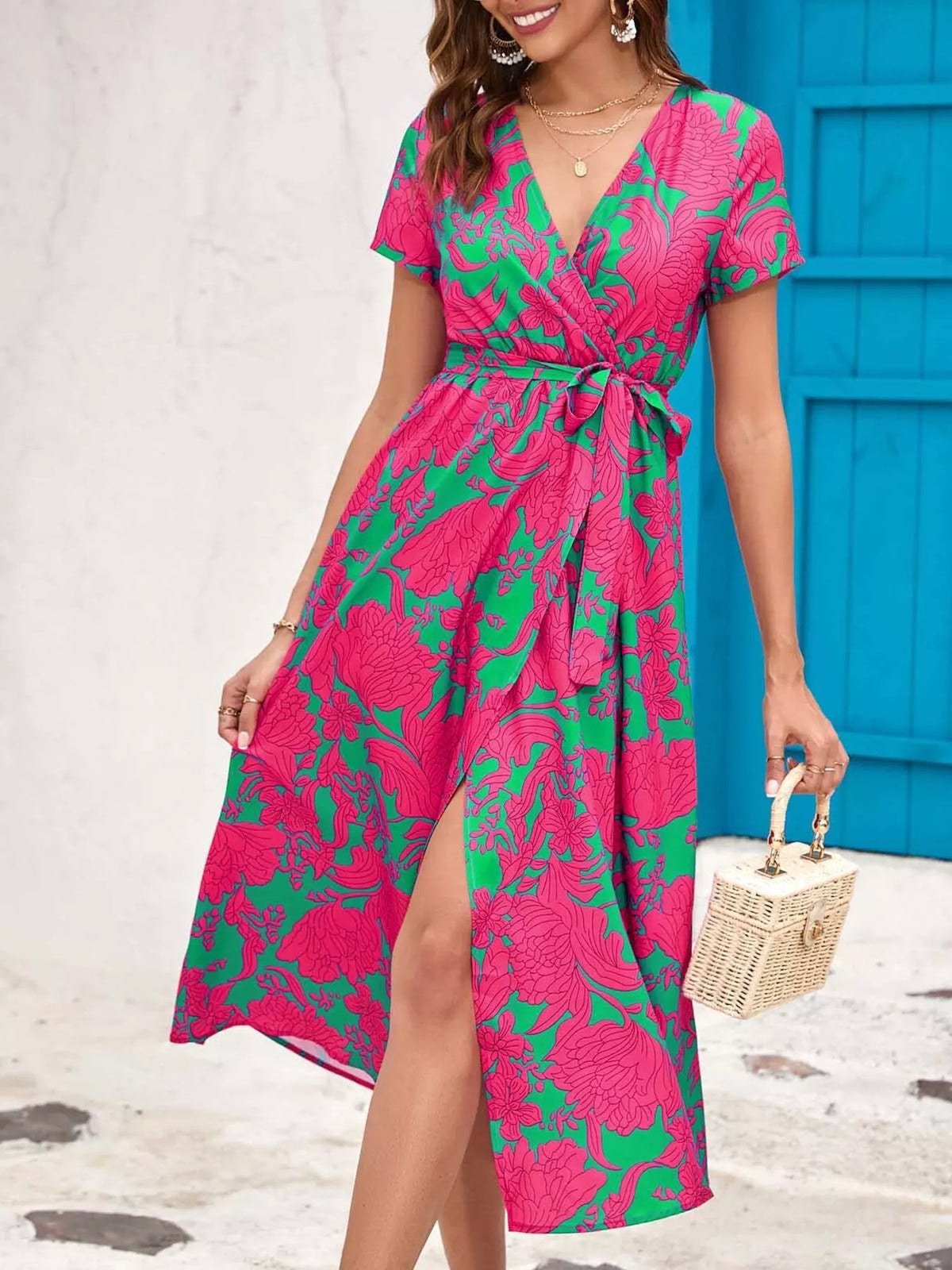 Surplice Short Sleeve Midi Dress (13)