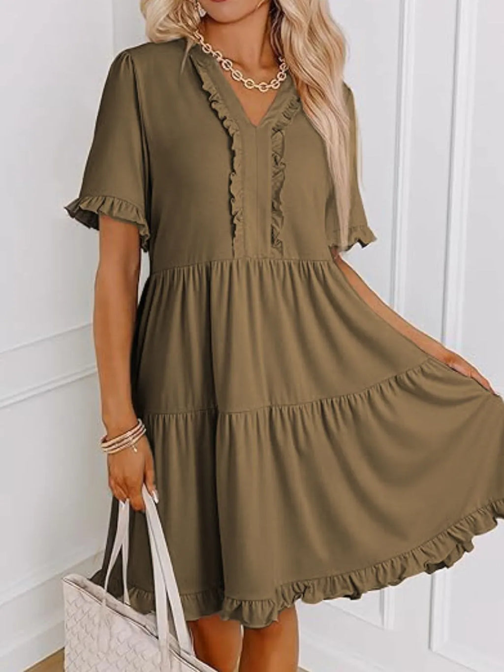 Tiered Notched Short Sleeve Mini Dress (14)